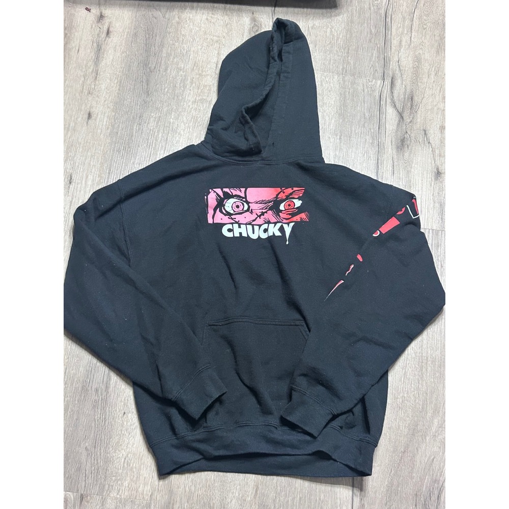Chucky Childs Play Horror Movie Graphic Hoodie Black Lets Be Friends Mens L